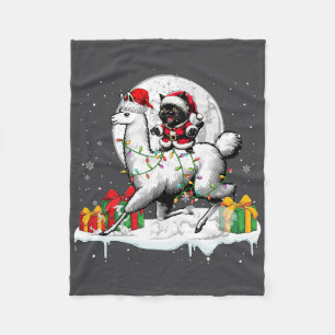 Santa Cat Riding Llama Kerstman Eigenaar Kinder fa Fleece Deken