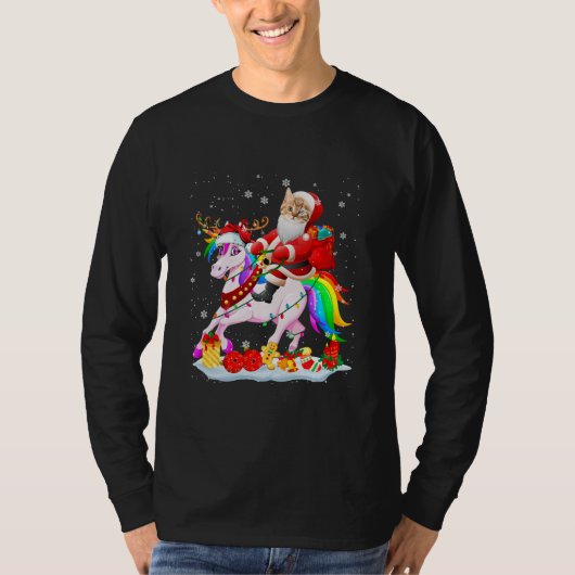 Santa Cat Riding Unicorn Kerstkerstkerstkerstkerst T-shirt (Voorkant)