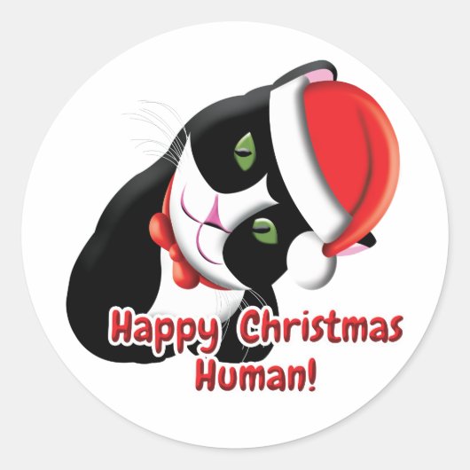 Santa Cat Ronde Sticker (Voorkant)