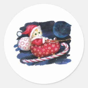Santa Cat Ronde Sticker