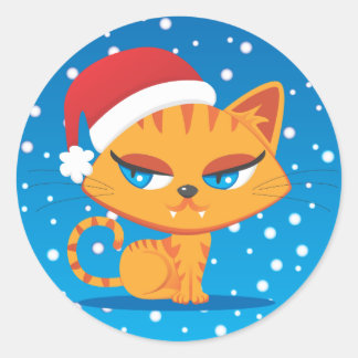 Santa Cat Ronde Sticker