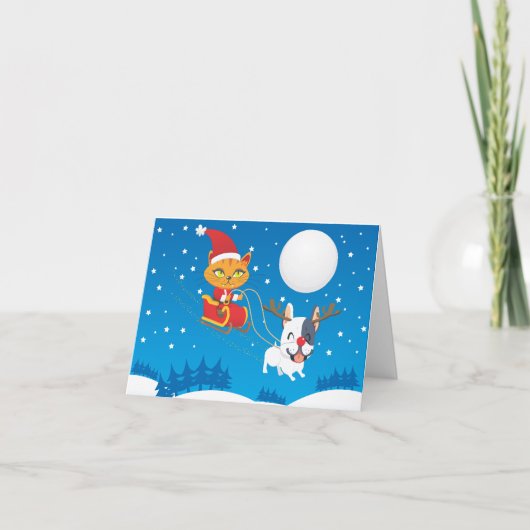 Santa Cat Sleigh Feestdagen Kaart (Voorkant)