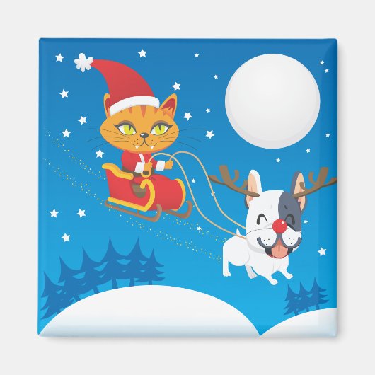 Santa Cat Sleigh Magneet (Voorkant)