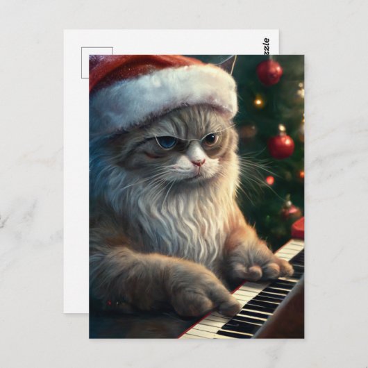 Santa Cat speelt piano Briefkaart (Voorkant / Achterkant)