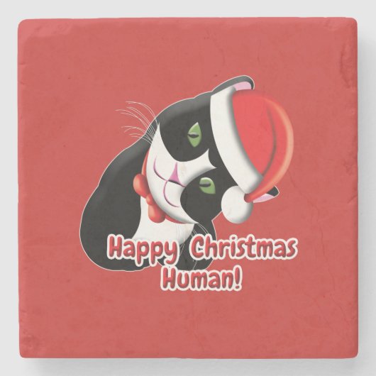 Santa Cat Stenen Onderzetter (Voorkant)