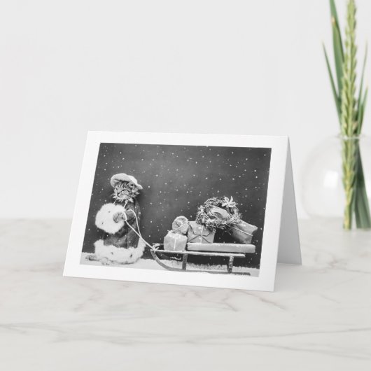 Santa Cat Stilstaand Afbeelding (1914) Kerstmis Feestdagen Kaart (Voorkant)