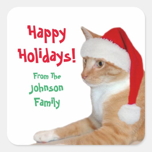 Santa Cat Vierkante Sticker (Voorkant)