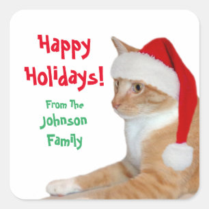 Santa Cat Vierkante Sticker