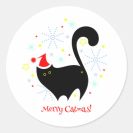Santa Cat Vrolijke Kerstmis Kerstvakantie Ronde Sticker