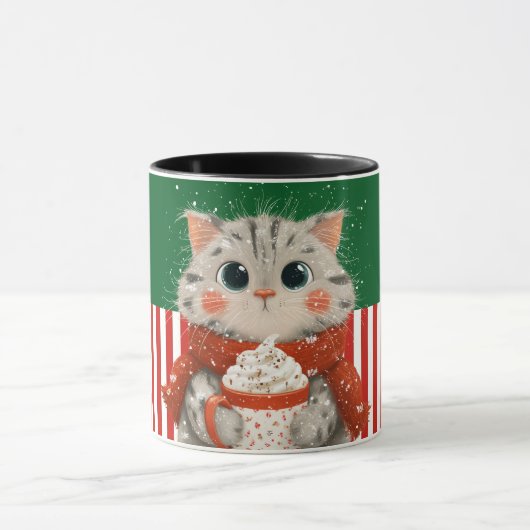Santa Cat with Cocoa Mug Mok (Midden)