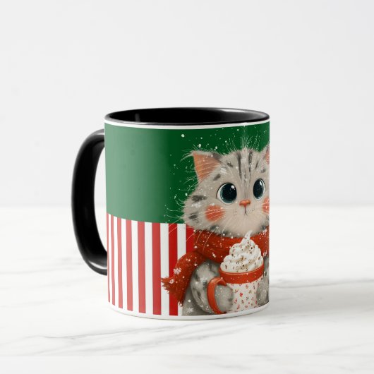 Santa Cat with Cocoa Mug Mok (Voorkant links)