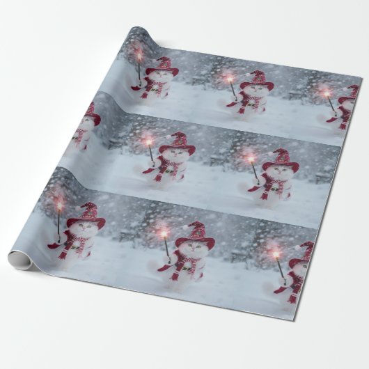 Santa Cat Wrapping Paper Cadeaupapier (Uitgerold)