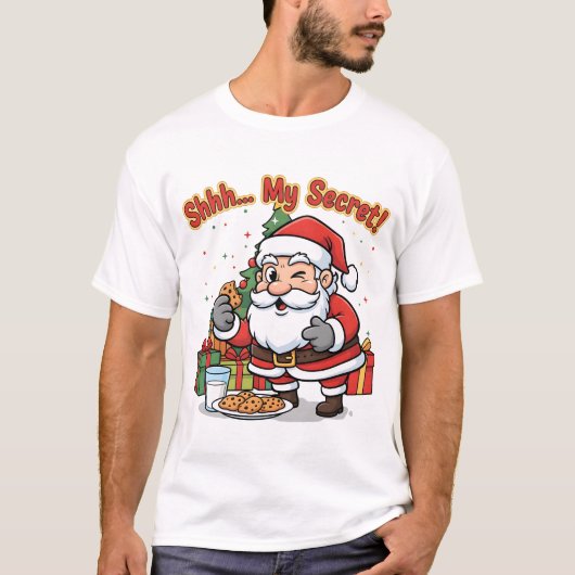 Santa Caught Stealing Cookies Funny Cartoon  T-shirt (Voorkant)