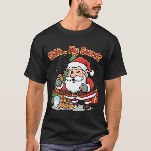 Santa Caught Stealing Cookies Funny Cartoon  T-shirt (Voorkant)