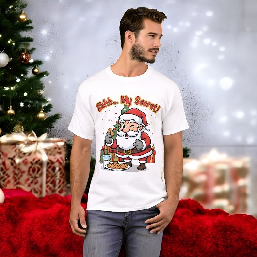 Santa Caught Stealing Cookies Funny Cartoon  T-shirt