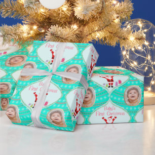 Santa Celebrates Baby's eerste kerstfoto Cadeaupapier