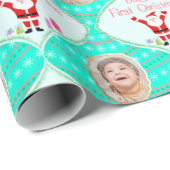 Santa Celebrates Baby's eerste kerstfoto Cadeaupapier (Rol Hoek)