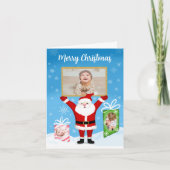 Santa Celebrating Merry Kerstmis 3 Foto Feestdagen Kaart (Voorkant)