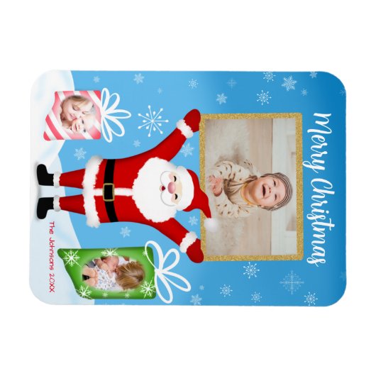 Santa Celebrating Merry Kerstmis 3 Foto Magneet (Horizontaal)