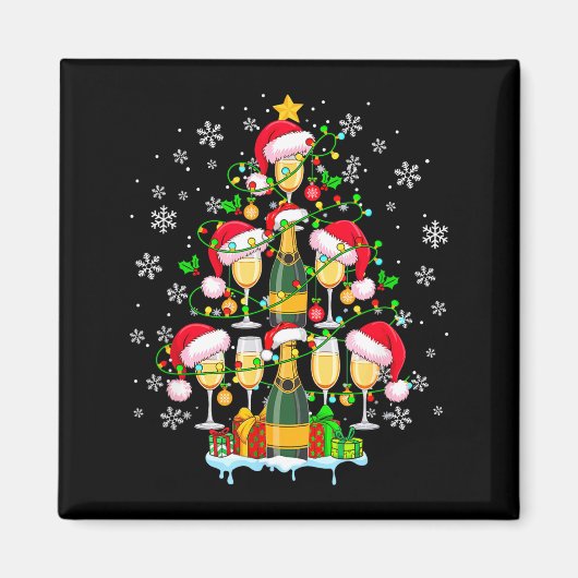 Santa Champagnes Als Kerstboom Bijpassende Drank Magneet (Voorkant)