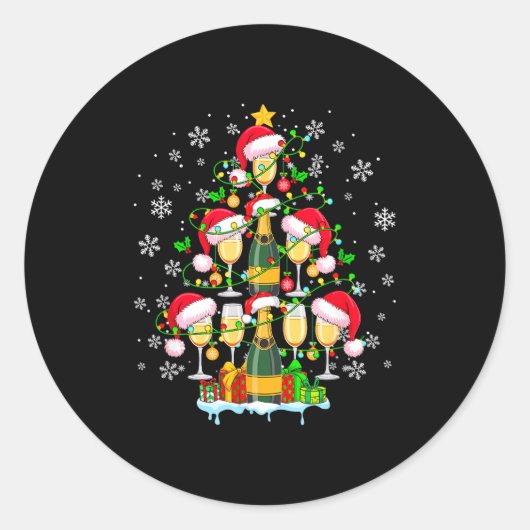 Santa Champagnes As Christmas Tree Matching Drinke Ronde Sticker (Voorkant)