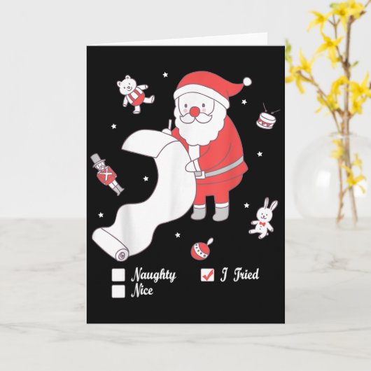 Santa Checking The Nice And Naughty List I Tried  Kaart (Gele Bloem)