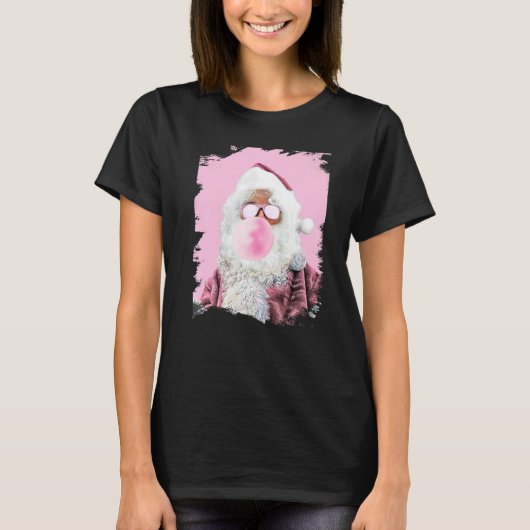 Santa Chewing Pink Bubble Gum Christmas T-shirt (Voorkant)