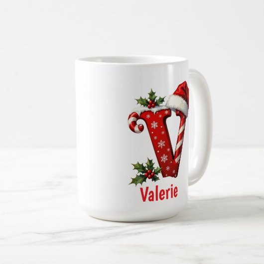 Santa chic Monogram initial V merry Christmas  Koffiemok (Voorkant rechts)