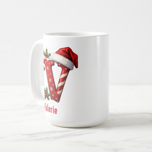 Santa chic Monogram initial V merry Christmas  Koffiemok (Voorkant links)