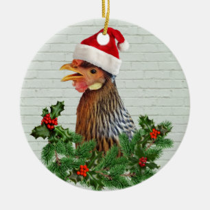 Santa Chicken Keramisch Ornament