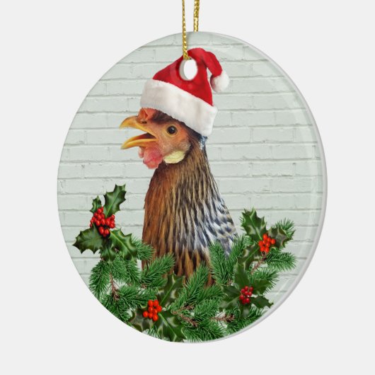 Santa Chicken Keramisch Ornament (Links)