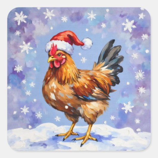 Santa Chicken Vierkante Sticker (Voorkant)