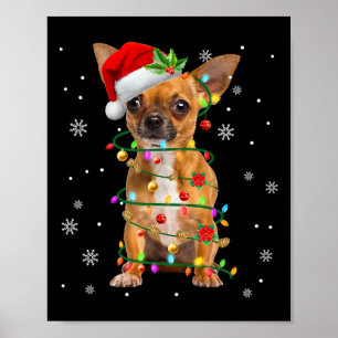 Santa Chihuahua Kerstverlichting Kerstmis Hond Lie Poster