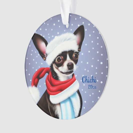Santa Chihuahua kerstversier Ornament (voorkant)