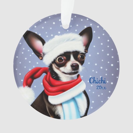 Santa Chihuahua kerstversier Ornament (voorkant)