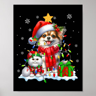 Santa Chihuahua Met Elf Cat Kerstverlichting Eigen Poster