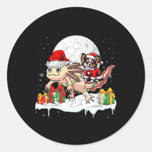 Santa Chihuahua Riding Axolotl Christmas Owner Kin Ronde Sticker