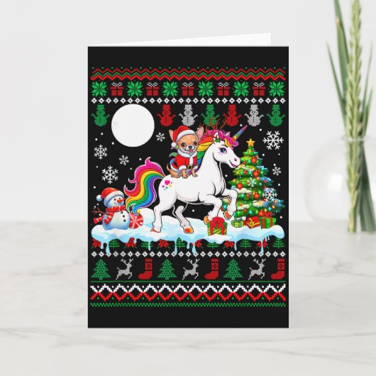Santa Chihuahua Riding Unicorn Sweater Christmas O Kaart (Voorkant)