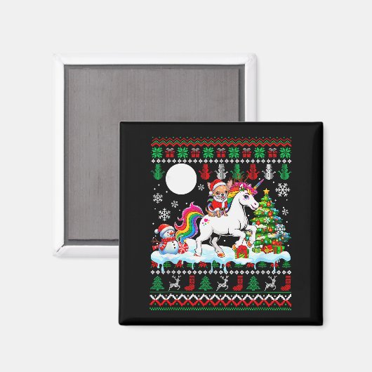 Santa Chihuahua Riding Unicorn Sweater Christmas O Magneet (Voorkant / Achterkant)
