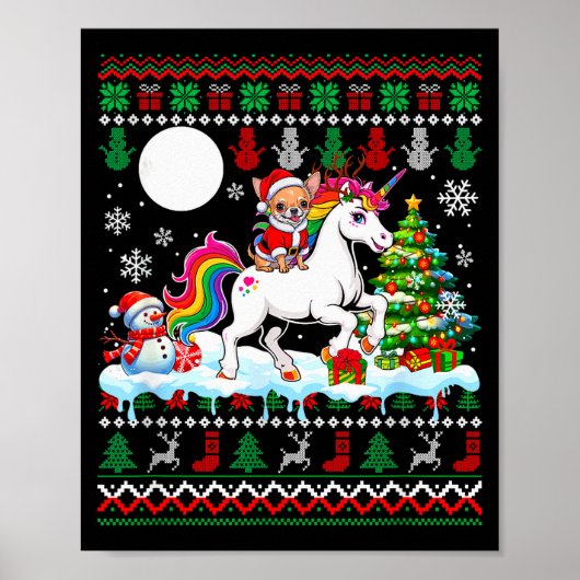 Santa Chihuahua Riding Unicorn Sweater Christmas O Poster (Voorkant)