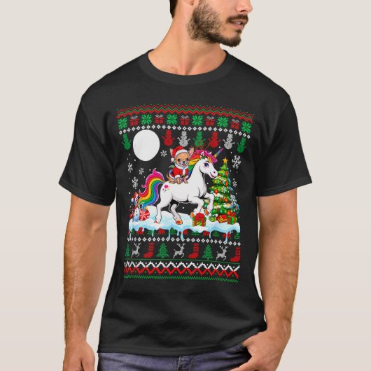 Santa Chihuahua Riding Unicorn Sweater Christmas O T-shirt (Voorkant)