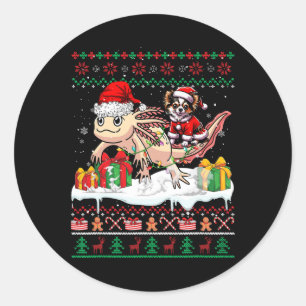Santa Chihuahua Rijdende Axolotl Kersttrui L Ronde Sticker