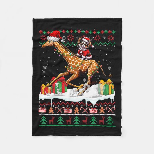 Santa Chihuahua Rijdende Giraffe Kersttrui L Fleece Deken (Voorkant)