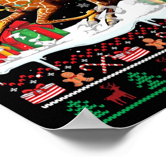 Santa Chihuahua Rijdende Giraffe Kersttrui L Poster (Hoek)