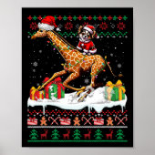 Santa Chihuahua Rijdende Giraffe Kersttrui L Poster (Voorkant)