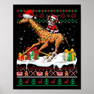 Santa Chihuahua Rijdende Giraffe Kersttrui L Poster