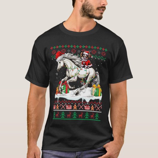 Santa Chihuahua Rijdende Paard Kersttrui Lov T-shirt (Voorkant)