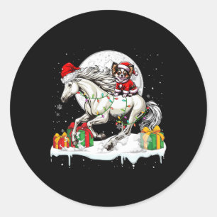 Santa Chihuahua Rijpaard Kerstman Eigenaar Kinder Ronde Sticker