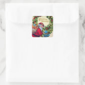 SANTA, CHILD, CHRISTMAS CROWN, HOLLYBERRY, MISTLET VIERKANTE STICKER (Tas)