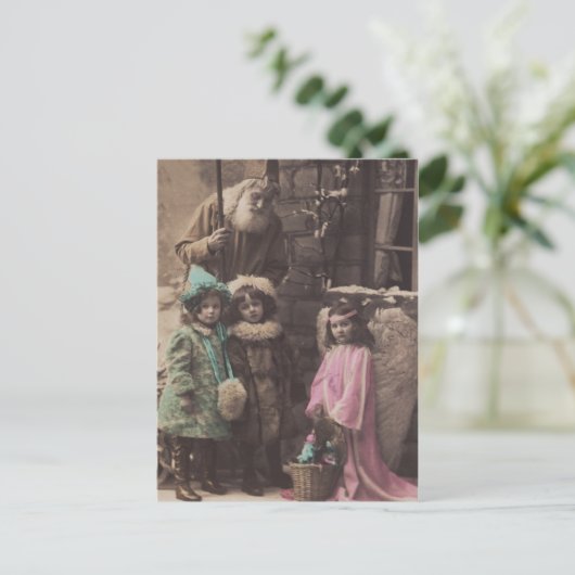 Santa, Children, Angel vintage-kerstbriefkaart Feestdagenkaart (Staand voorkant)